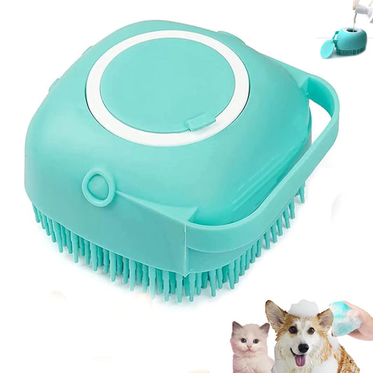 Pet Bath Massaging Brush & Shampoo Dispenser