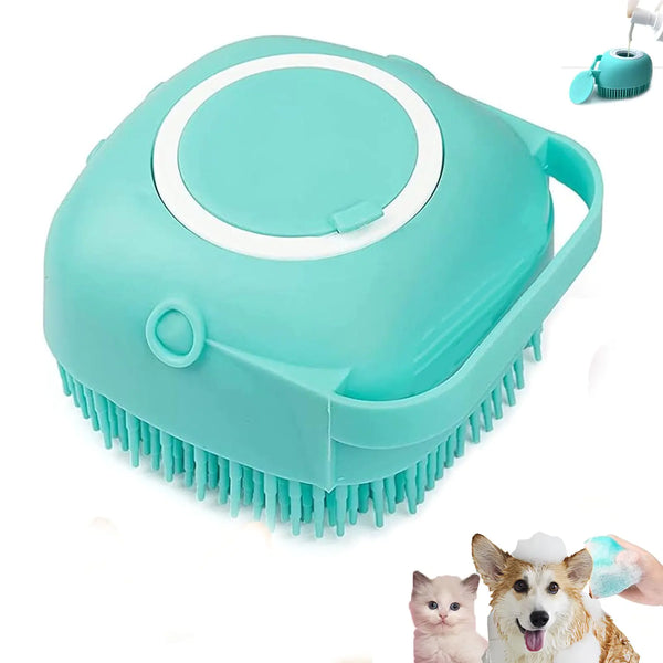 Pet Bath Massaging Brush & Shampoo Dispenser